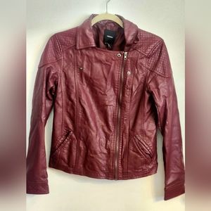 Burgundy faux leather motorcycle jacket